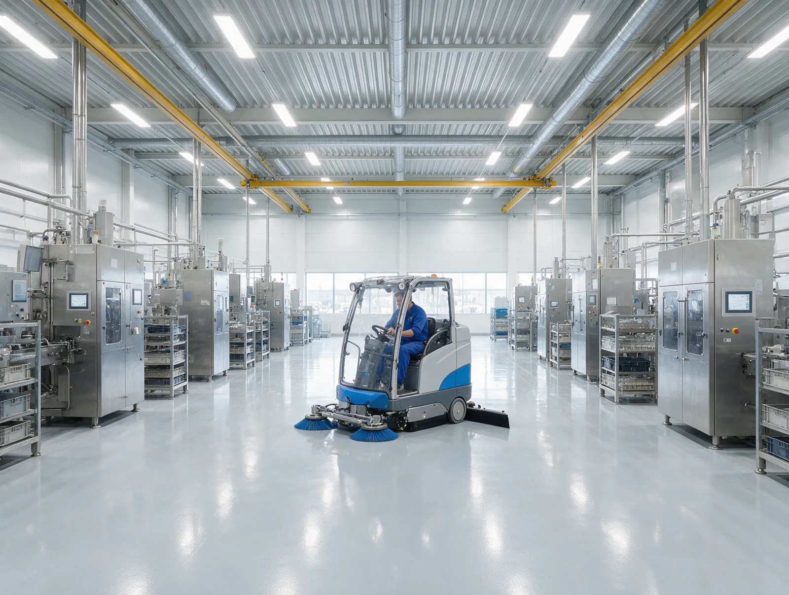 Industriereinigung in einer Produktionshalle