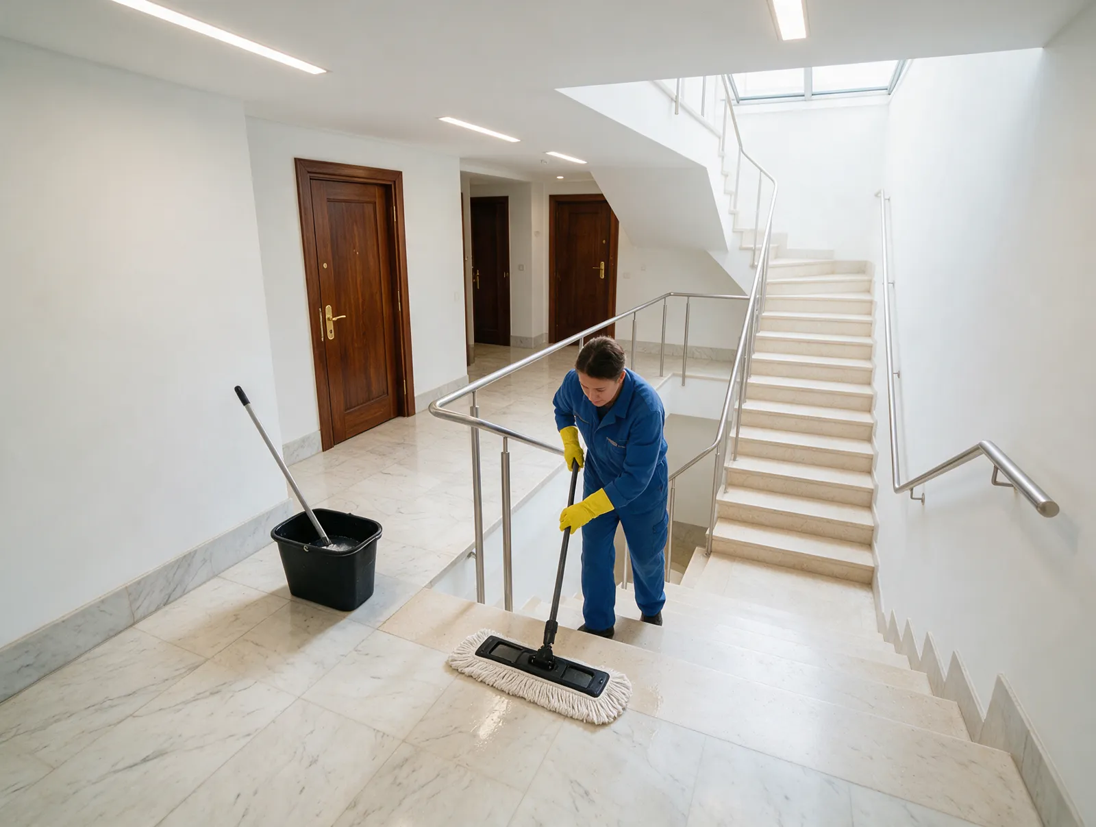 Treppenhausreinigung in einem Wohngebäude